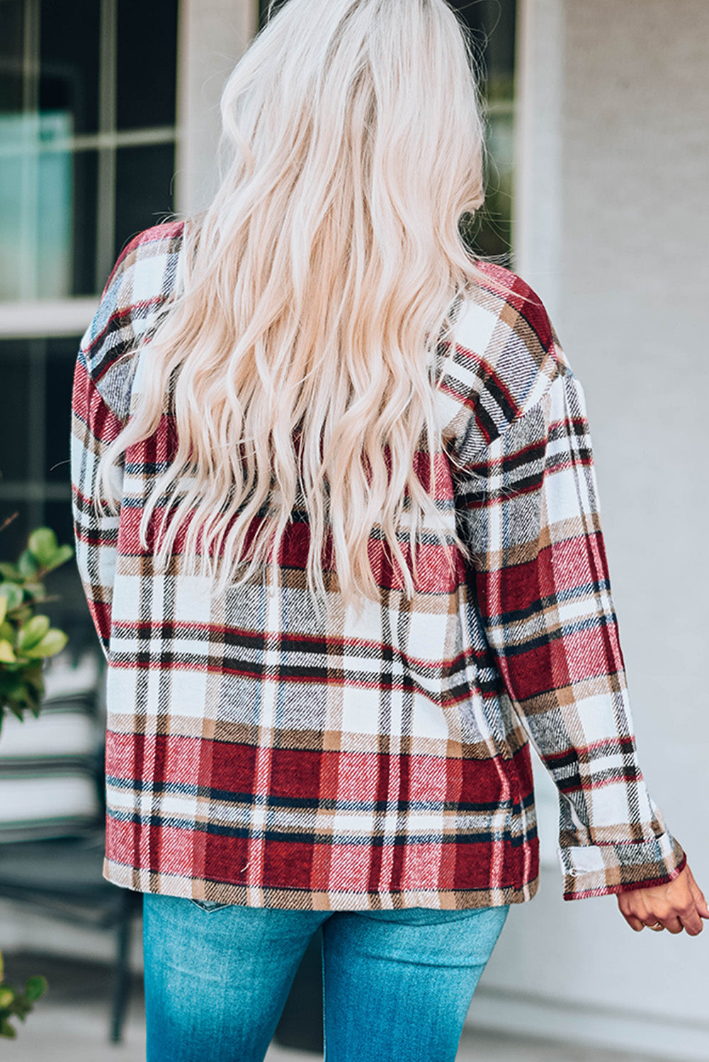 Plaid Button Front Shirt Jacket with Breast Pockets Ins Street