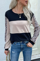 Leopard Color Block Long Sleeve Sweatshirt Ins Street