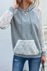 Lace Raglan Sleeve Drawstring Hoodie Ins Street