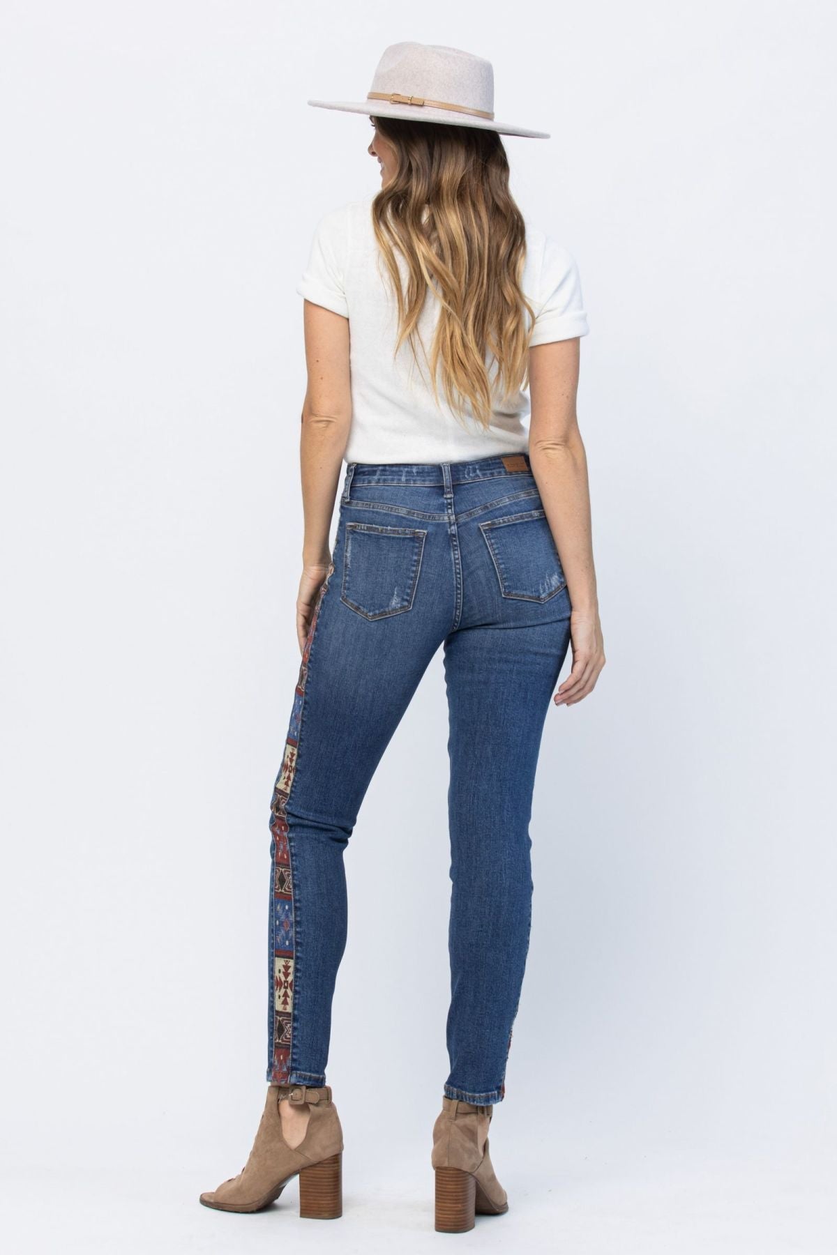 Mid-Rise Rad Embellishment Western Print Relaxed Fit Jeans Ins Street