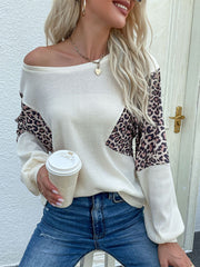 Leopard Color Block Waffle Knit Top Ins Street