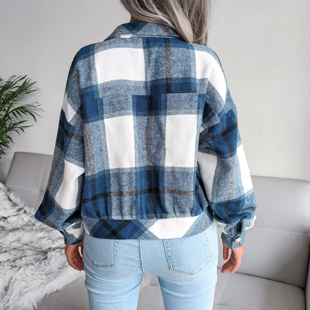 Plaid Button Cuff Long Sleeve Jacket Ins Street