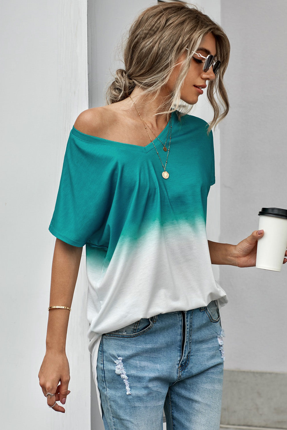 Ombre Color Block Shirt Ins Street