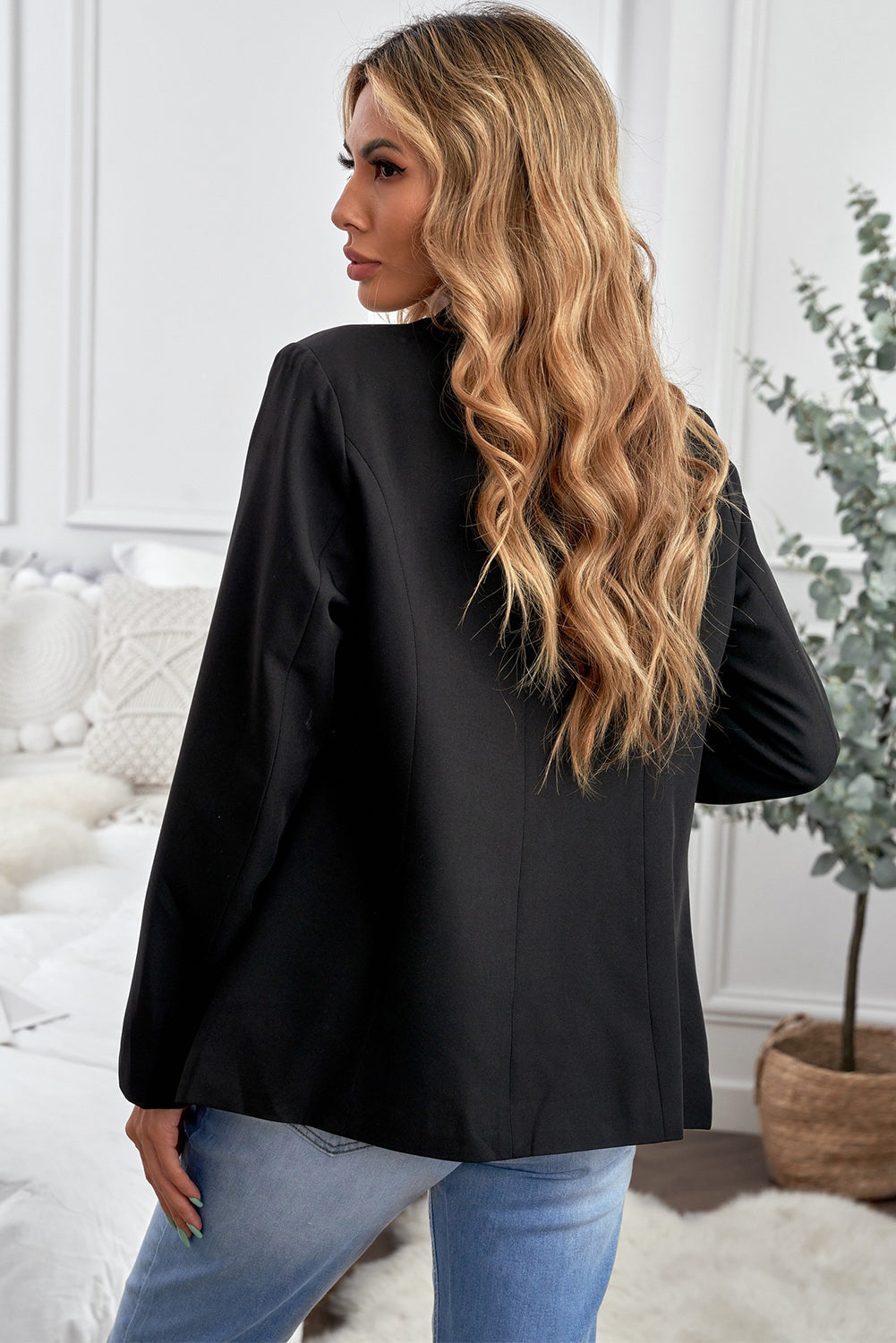 Lapel Collar Button Pocket Blazer Ins Street