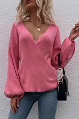 Lantern Sleeve Surplice Knit Sweater Ins Street