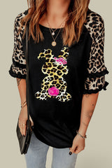 Easter Leopard Frill Trim Half-Sleeve Top Ins Street