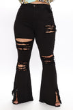 Let Your Flare Down Distressed Jeans - Black Ins Street