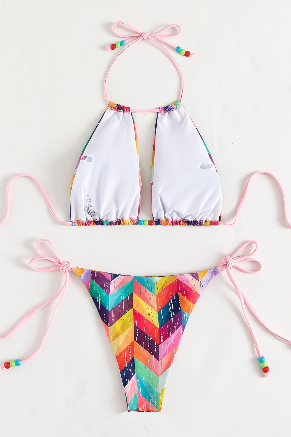 Multicolored Chevron Halter Neck Bikini Set Ins Street