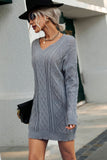 Mixed Knit V-Neck Mini Sweater Dress Ins Street