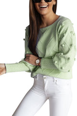 Light Green Long Sleeve Pom-Pom Knit Sweater Ins street