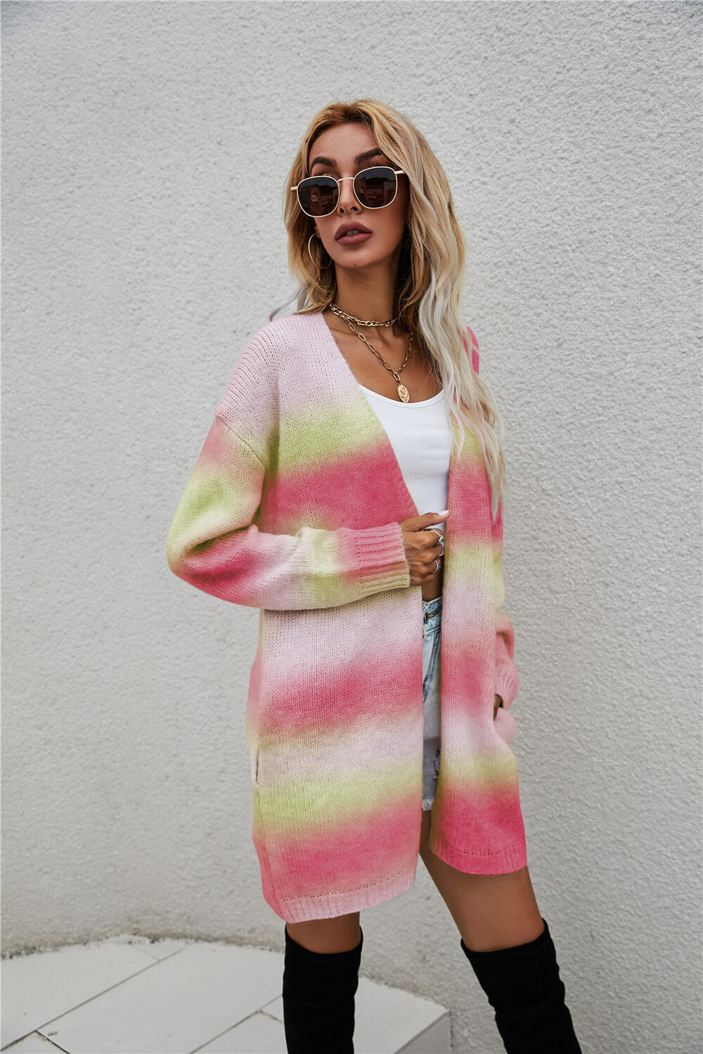 Multicolored Gradient Open Front Longline Cardigan Ins Street