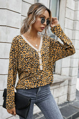 Leopard Buttoned Contrast Trim Top Ins Street