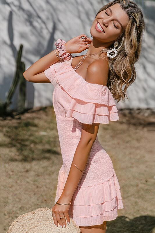 Off-Shoulder Ruffle Sheath Dress Ins street