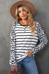 Leopard Print Striped Distressed Long Sleeve Tee Ins Street