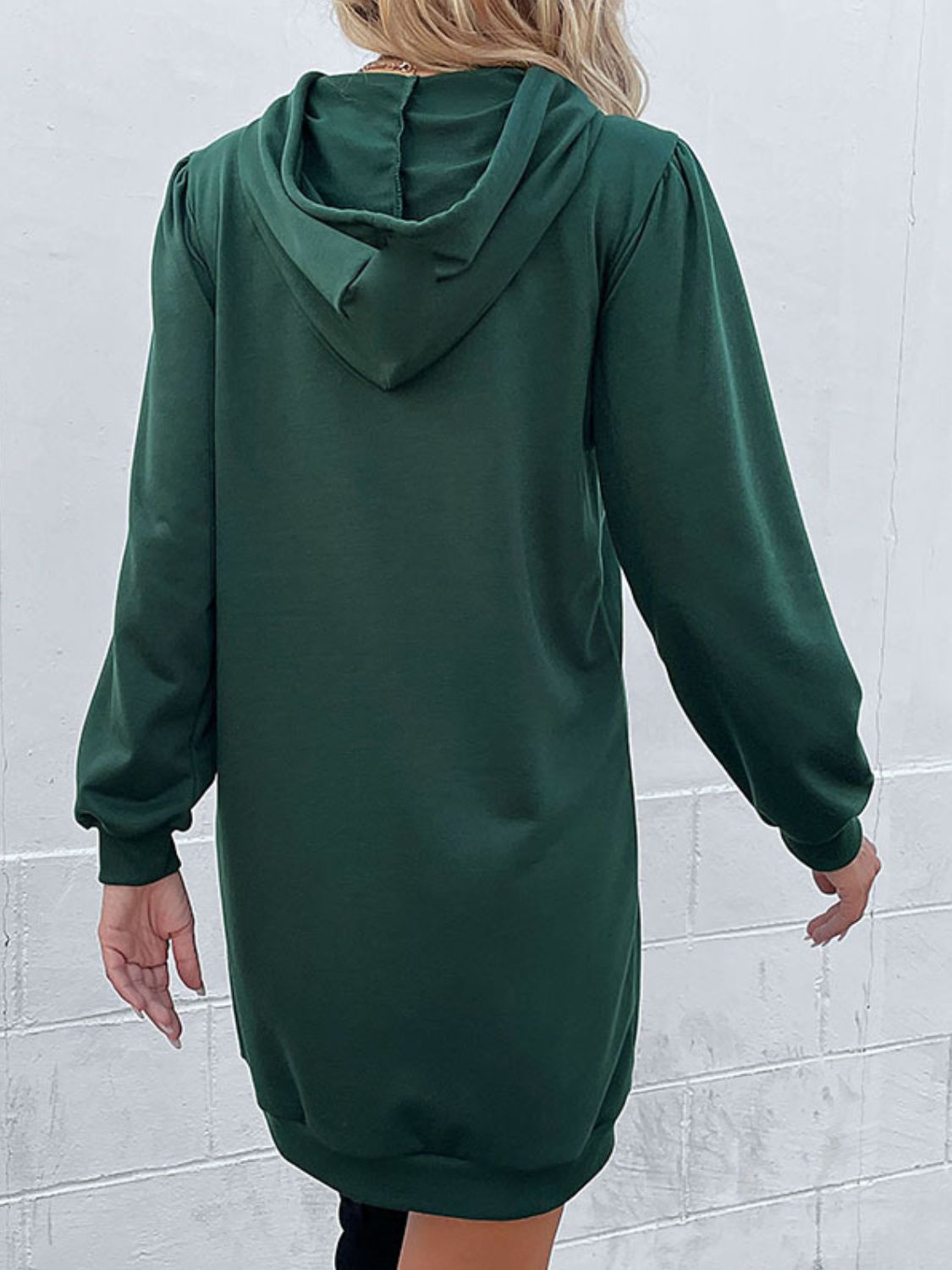 Drawstring Puff Sleeve Hooded Dress Ins Street