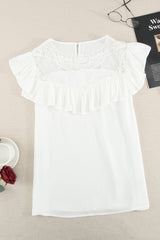 Lace Yoke Ruffled Short Sleeve T-Shirt Ins Street