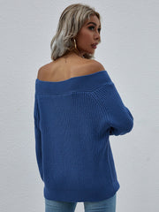 Off-Shoulder Rib-Knit Sweater Ins Street