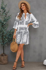 Paisley Three-Quarter Sleeve Mini Dress Ins Street