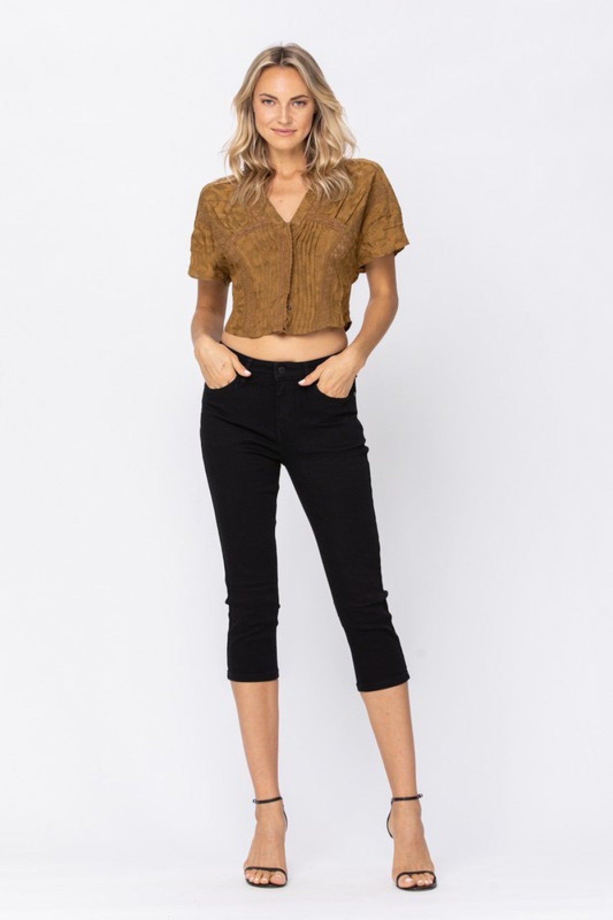 Mid Rise Black Skinny Denim Capri Ins Street