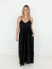 New Colors - Zenana V-Neck Cami Maxi Tiered Dress with Side Pockets Kiwidrop