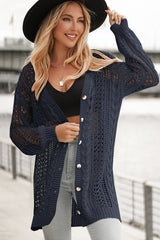 Openwork Ribbed Cuff Longline Cardigan Ins Street