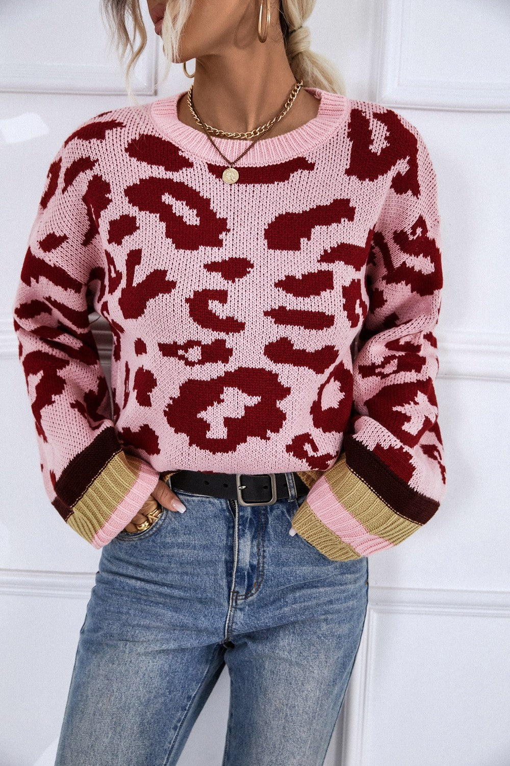 Leopard Round Neck Long Sleeve Sweater Ins Street