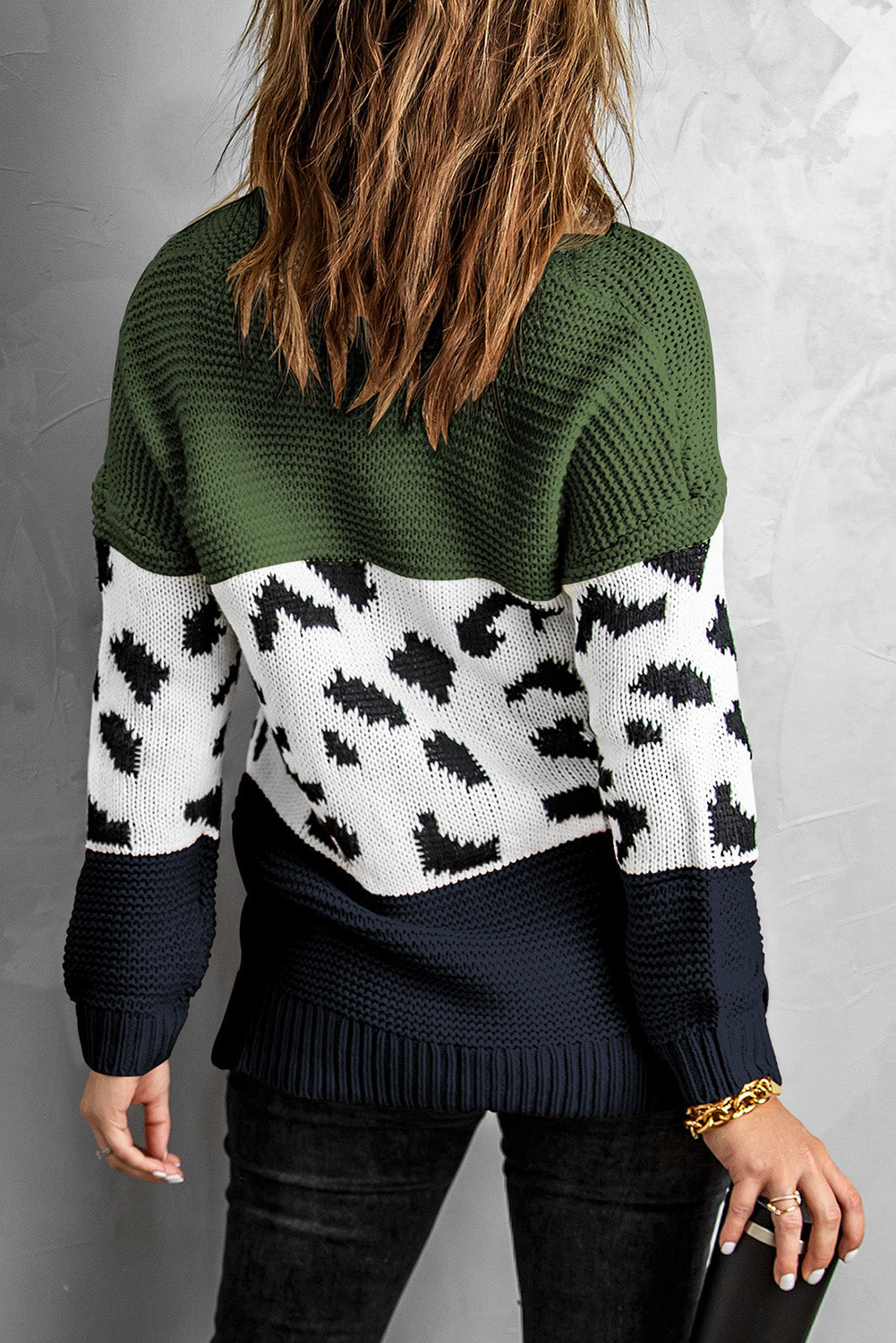 Patterned Color Block Turtleneck Sweater Ins Street