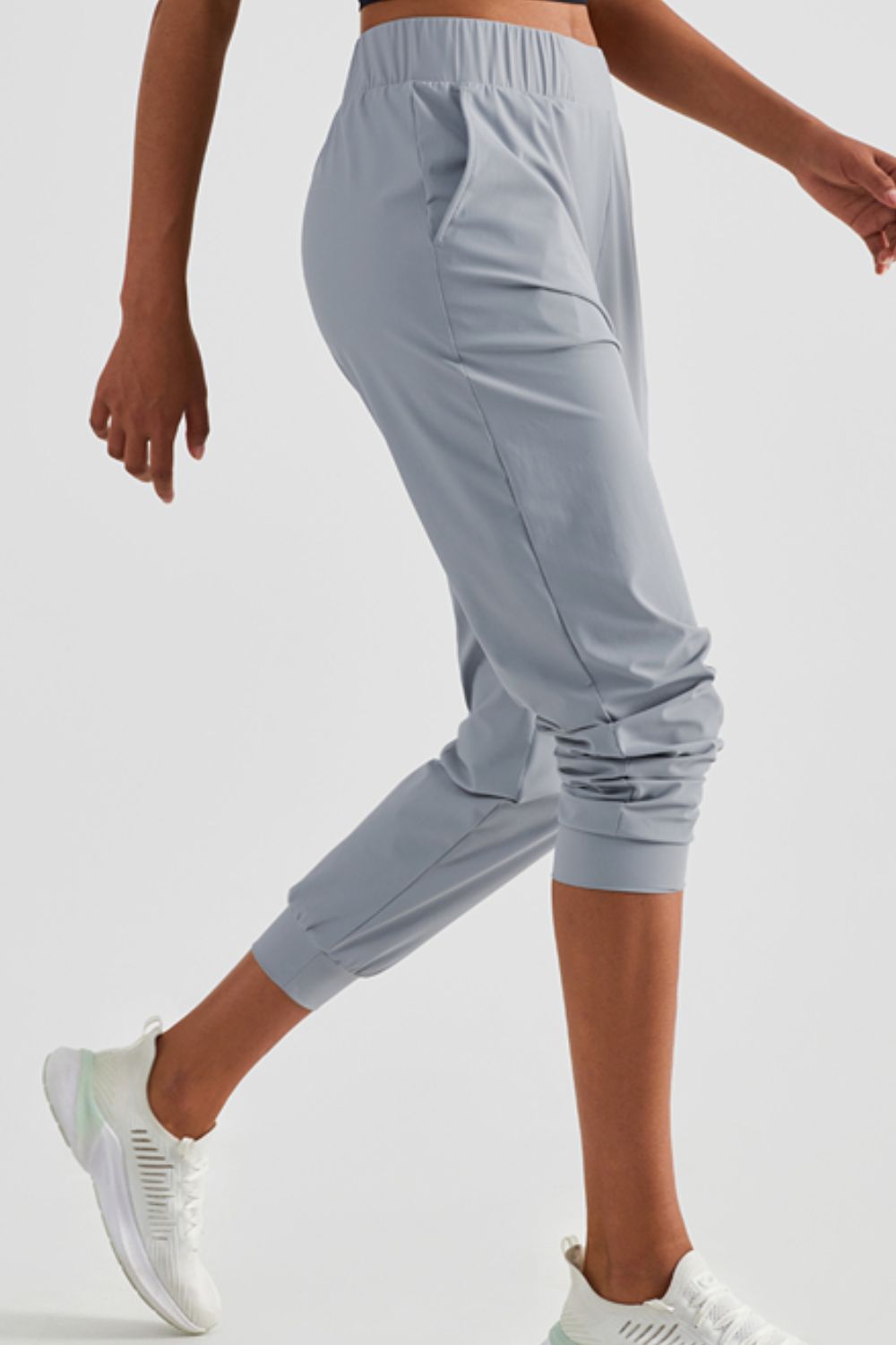 Elastic Waist Cropped Joggers with Side Pockets Ins Street