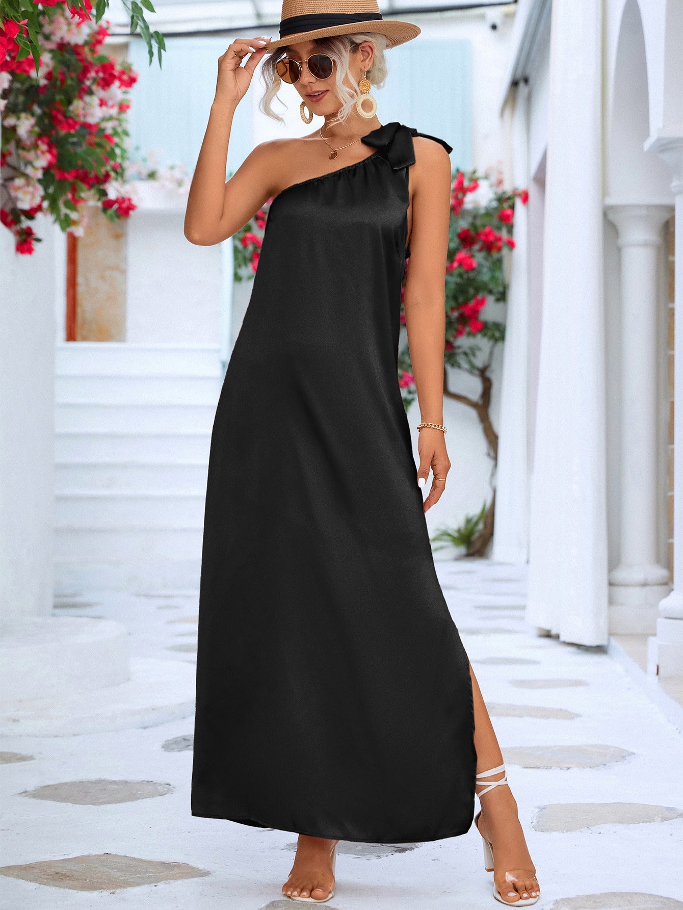 One-Shoulder Slit Maxi Dress Ins Street