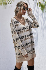 Letter Print Distressed Hem Sweater Dress Ins Street