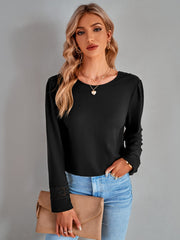 Lace Trim Waffle-Knit Round Neck Top Ins Street