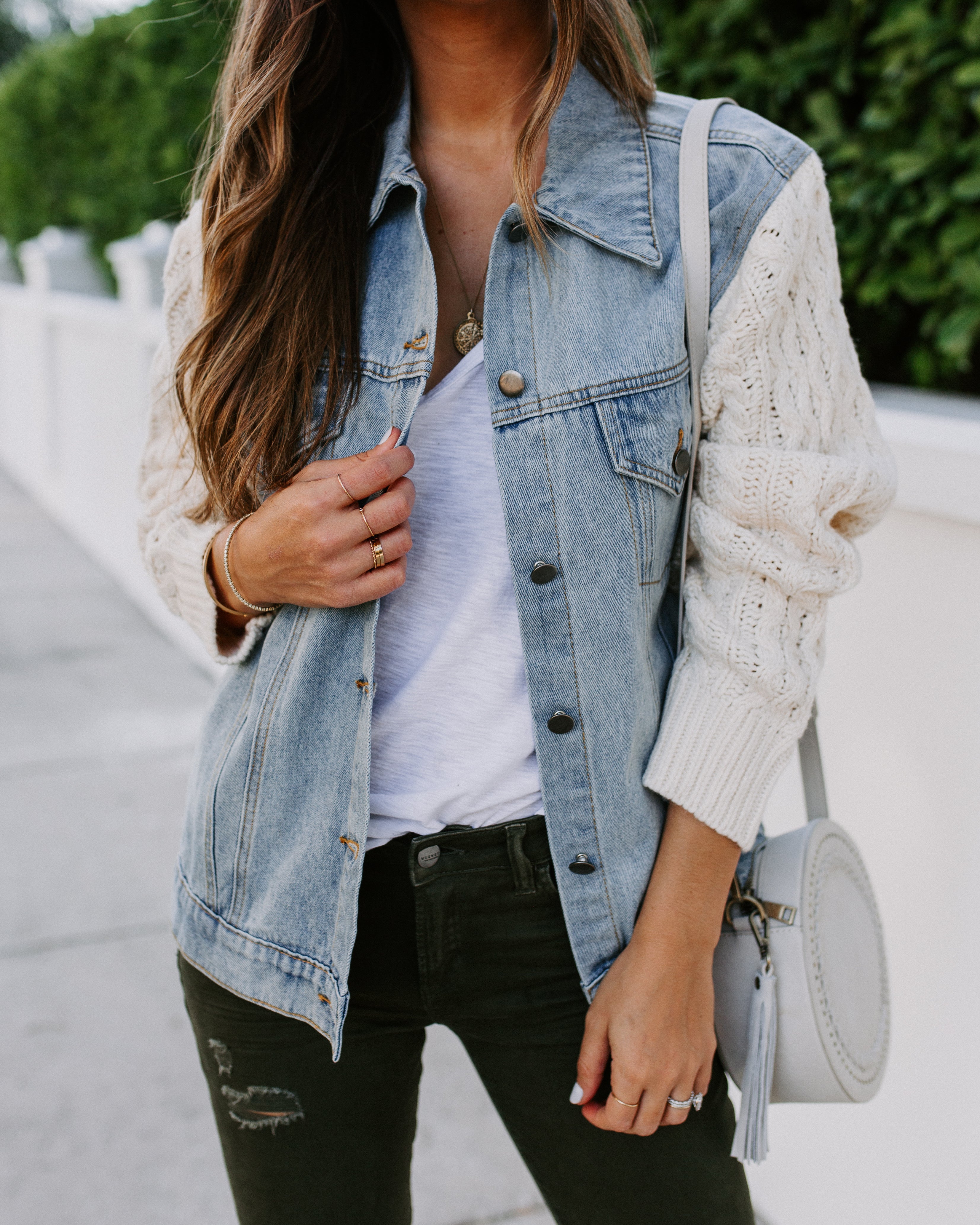 Portman Contrast Cable Knit Denim Jacket Ins Street