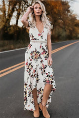 Asymmetrical Floral Patchwork Dress Ins street