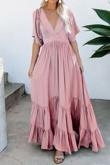 Empire Waist Tiered Bohemian Maxi Dress Ins street