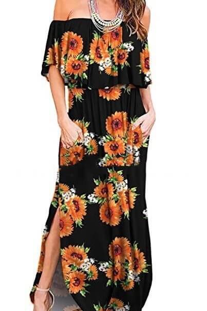 Off-Shoulder Side Split Maxi Dress Ins street