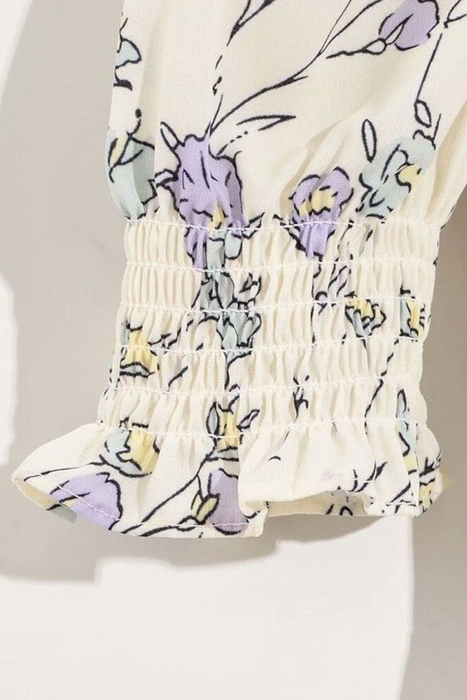 Floral Square Neck Puff Sleeve Mini Dress Ins street
