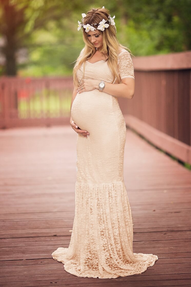 Lace Fishtail Maternity Maxi Dress Ins street