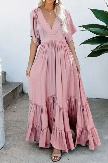 Flowy Tiered Bohemian Maxi Dress Ins street