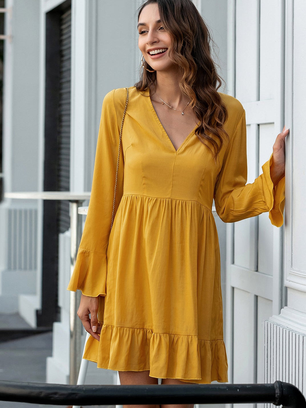 Yellow casual dress Ins street