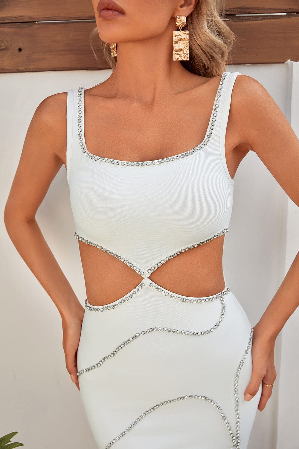 Luci Rhinestones White Bandage Dress Ins Street