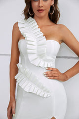 Saly Ruffled One Shoulder Bandage Dress Ins Street