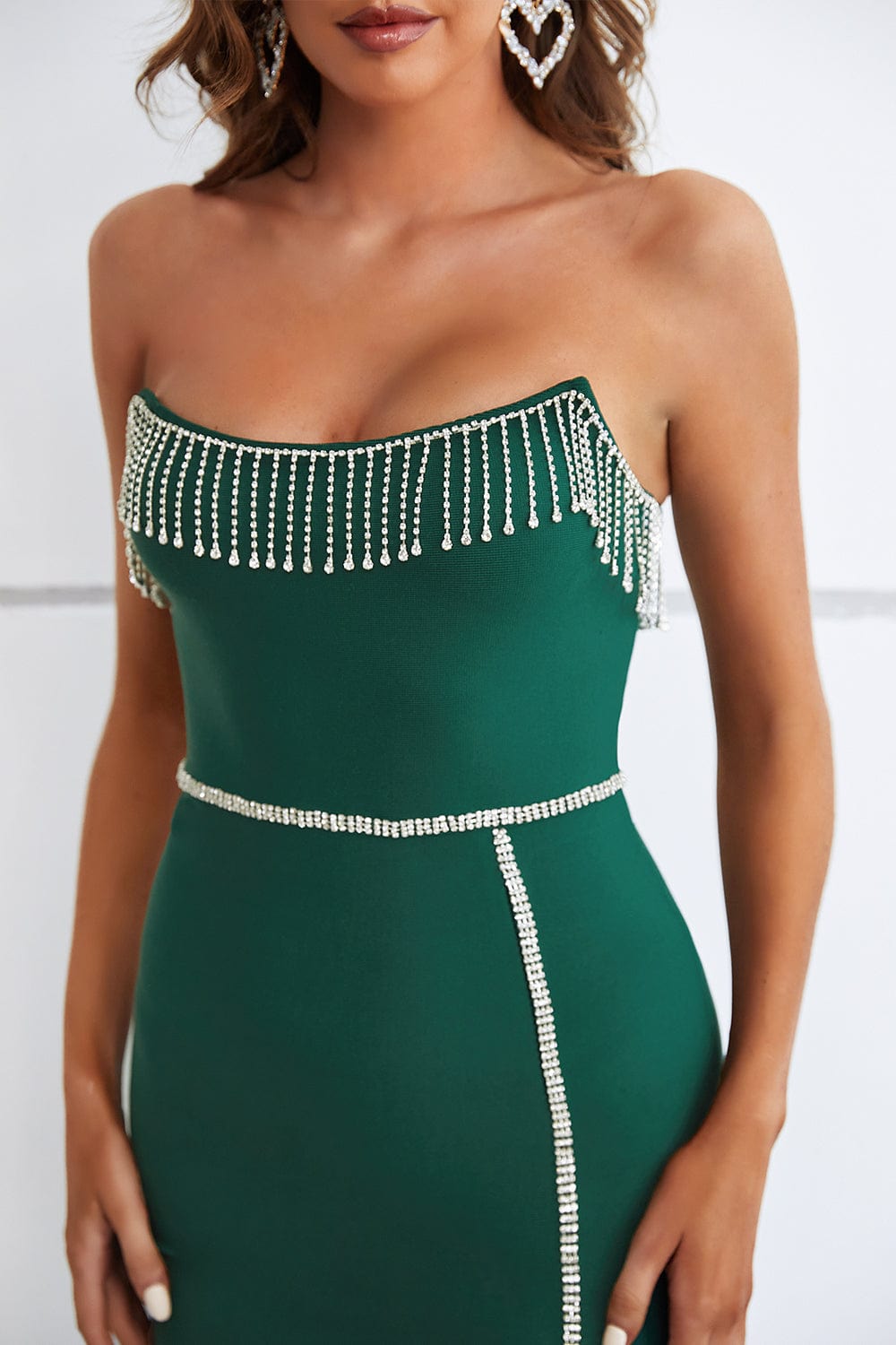 Sefa Strapless Fringe Long Slit Bandage Dress Ins Street