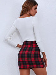 Zipper Plaid Mini Bodycon Skirt Ins street