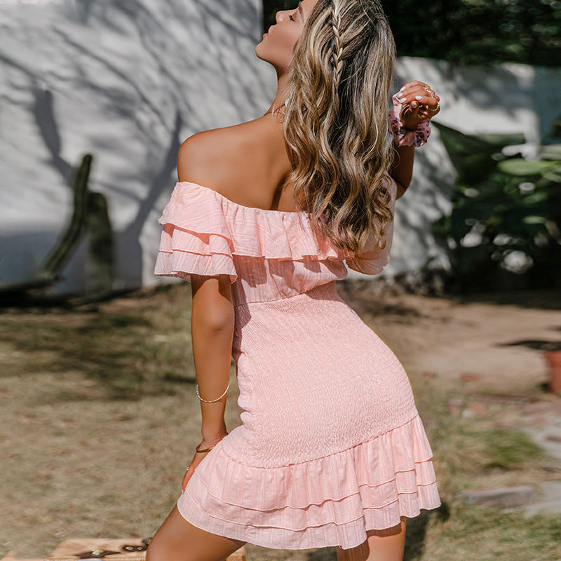 Blaise Satin Smocked Off The Shoulder Dress - Blush - FINAL SALE InsStreet