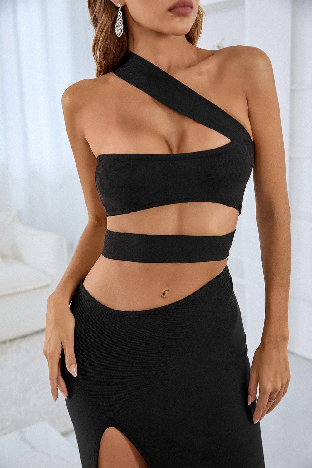 Isla Asymmetric High Slit Bandage Dress Ins Street