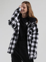 Autumn And Winter Black And White Plaid Shirt Ski Jacket Waterproof Thick Warm Veneer Trend Loose Snow Jacket Ins Street