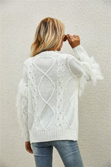 Mixed Knit Fringe Detail Round Neck Sweater Ins Street