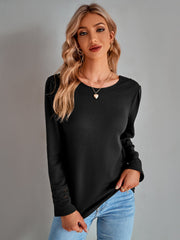 Lace Trim Waffle-Knit Round Neck Top Ins Street