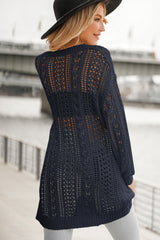 Openwork Ribbed Cuff Longline Cardigan Ins Street