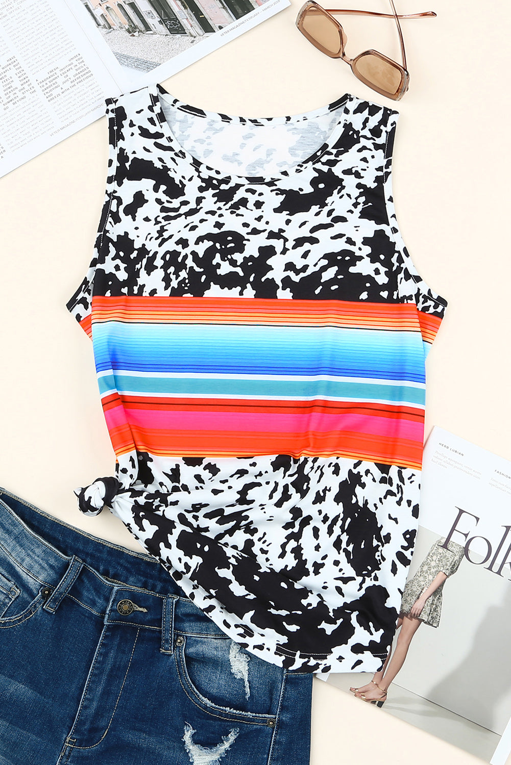 Multicolored Round Neck Tank Top Ins Street